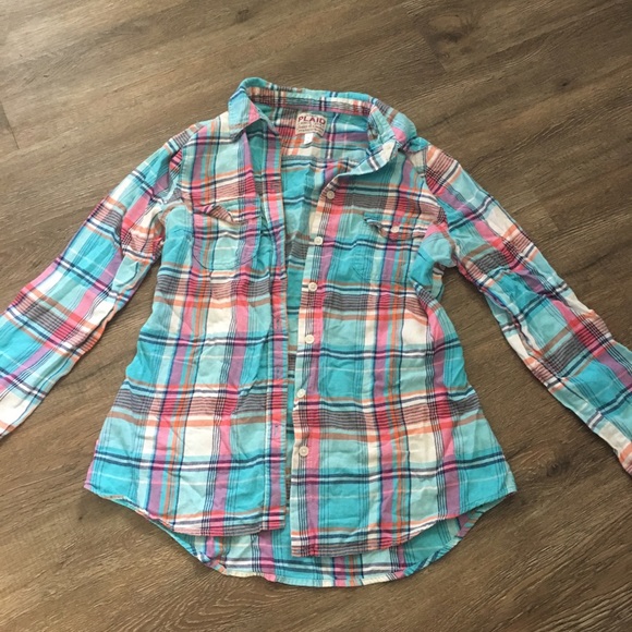 Old Navy blue pink white Plaid flannel. - Picture 1 of 5